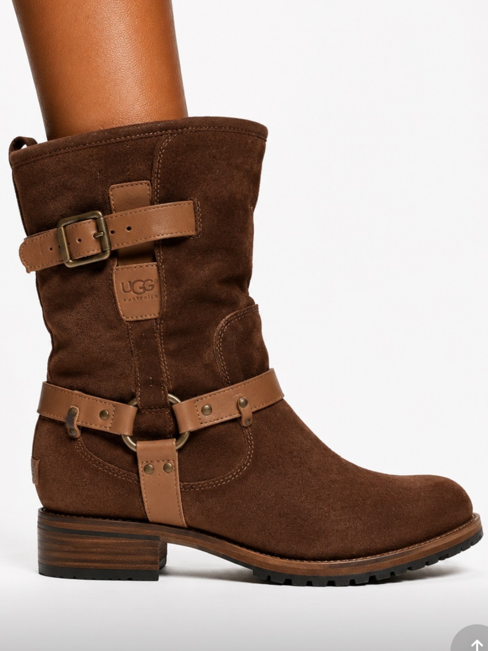 UGG AUSTRALIA 5604 Brown Endell Harness Biker Shearling Women's Boot US8.5